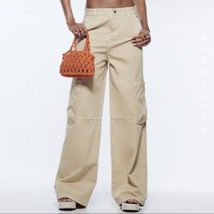 Zara High Rise Wide Leg Cargo Jeans